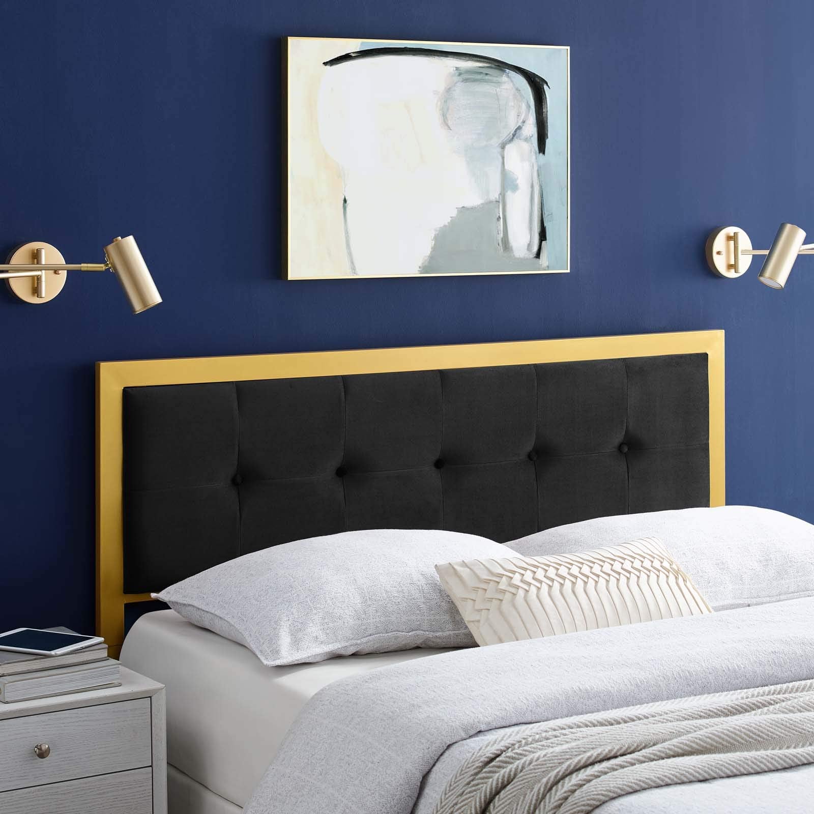 Modway Mod-6175-Gld-Blk Teagan Tufted Full Performance Velvet Headboard, Gold Black